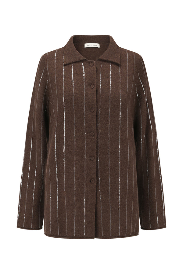 SWAYING 25 Autumn and Winter Sequin Embroidered Cashmere Shirt SW-SW25AW1T30C3S2-KAFEI Coffee